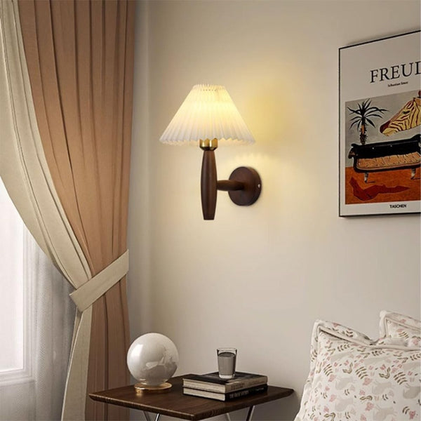 Japanese style wooden pleated umbrella wall light with minimalist design
