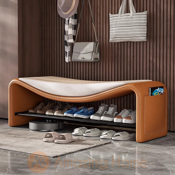 Harald 80cm modern shoe bench in Orange colour for living room – Amazing Home Malaysia