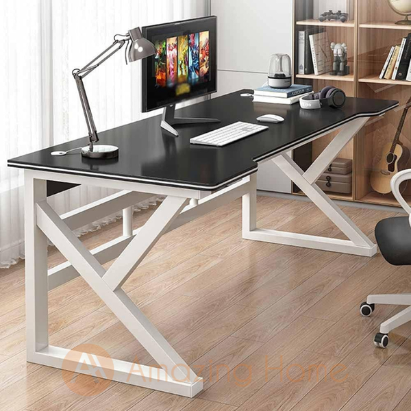 120x60cm K-shaped computer desk with spacious wooden desktop and steel legs