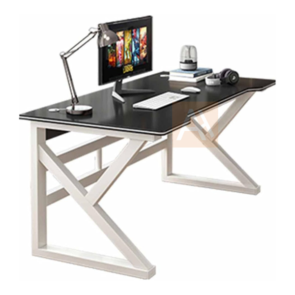 Hakan 120x60cm K-Shaped Study Table Computer Desk | Black & White Gaming & Home Office Table