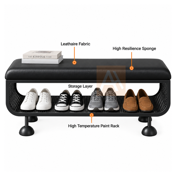 Svart 100cm Entryway Shoe Rack Bench with Cushioned Seat