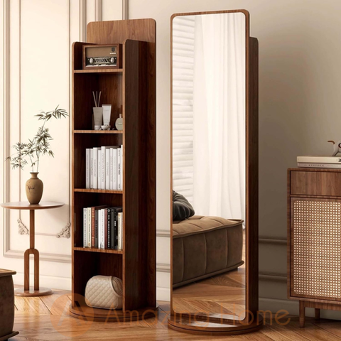Bergthora 360° Rotating Full Length Mirror Floor Standing Mirror With Storage Shelf Bookshelf