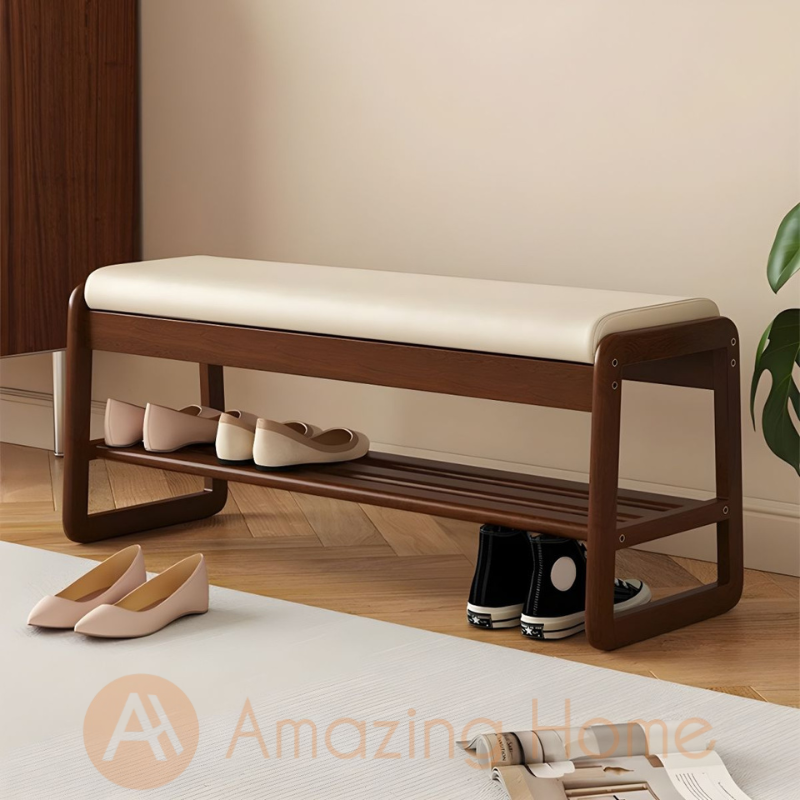 Svein Solid Wood Shoe Storage Bench Shoe Rack With Seat Cushion Entryway Shoe Changing Stool