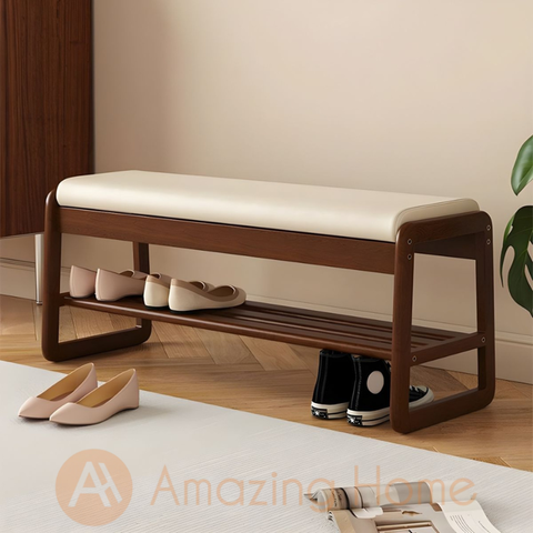 Svein Solid Wood Shoe Storage Bench Shoe Rack With Seat Cushion Entryway Shoe Changing Stool