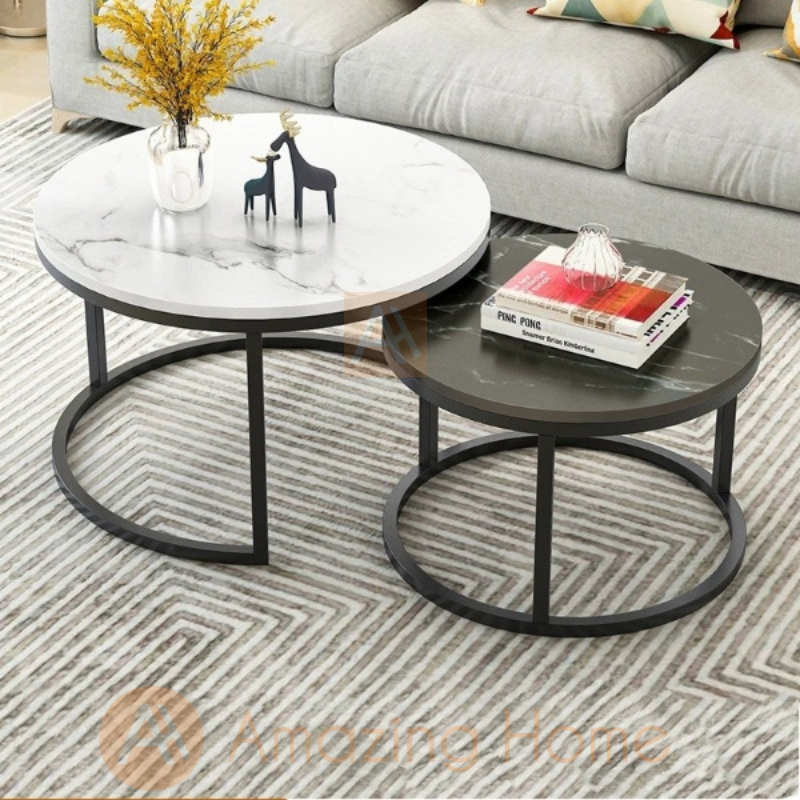 Walker 2 In 1 White & Black Nesting Coffee Table Set (70 x 45 cm + 50 x 38 cm)