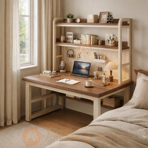 Aymer 140cm Working Desk With Pegboard & Bookshelf Home Office Study Table Workstation