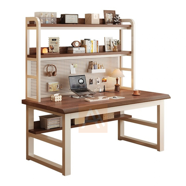 Aymer 120cm Working Desk With Pegboard & Bookshelf Home Office Study Table Workstation