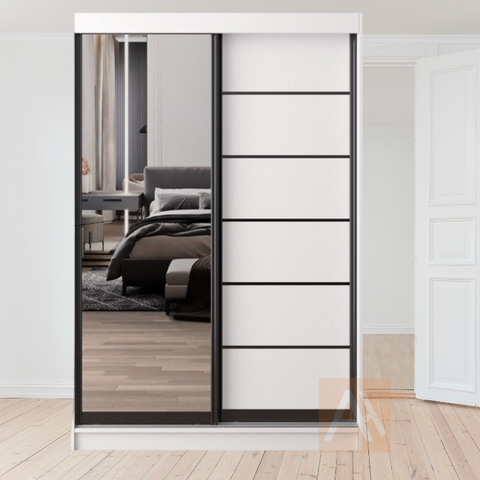 Hugo Sliding Door Half Mirror White Wardrobe Storage Cabinet