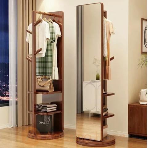 Hilda 360° Rotating Full Length Mirror Floor Standing Mirror With Coat Rack And Storage