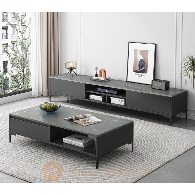 Soroya TV Cabinet Console Table With Coffee Table Set Grey
