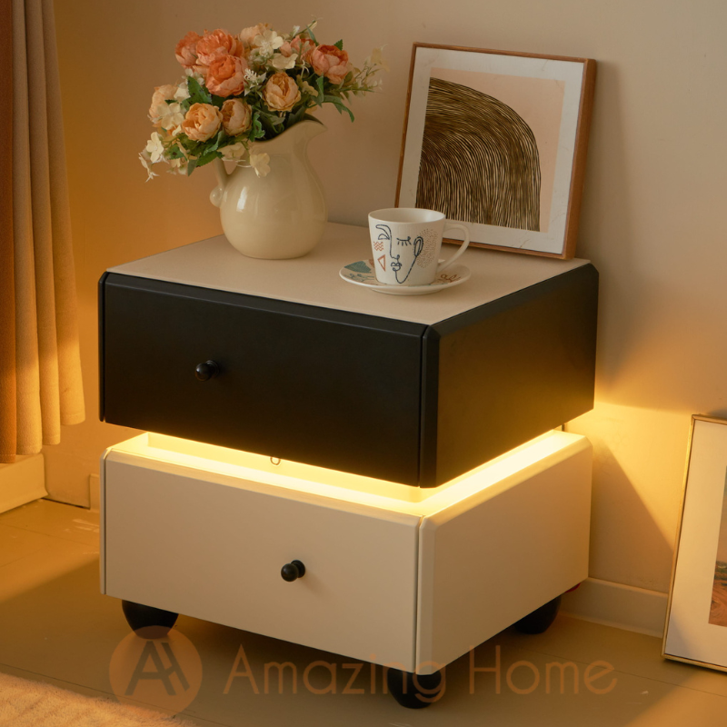 Bellezza Smart Bedside Cabinet Solid Wood Bedside Table With Motion Sensor LED Light