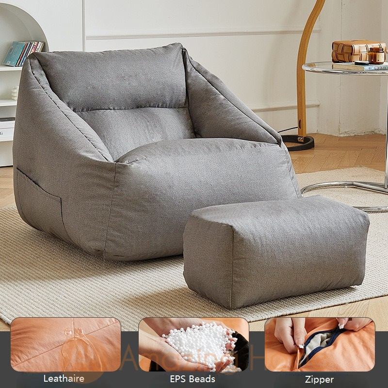 Sereno Leathaire Lazy Sofa With Footrest Dark Grey