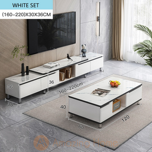 Bergen Adjustable Length 160-220cm TV Cabinet With Coffee Table Set White