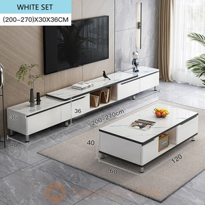 Bergen Adjustable Length 200-270cm TV Cabinet With Coffee Table Set White