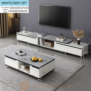 Bergen Adjustable Length 160-220cm TV Cabinet With Coffee Table Set White/Grey