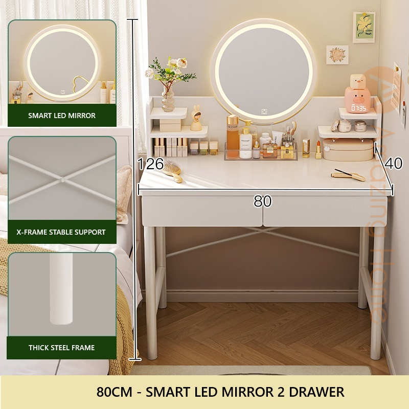 Ella 2 Drawer Dressing Table With Vanity Mirror Smart LED Lights