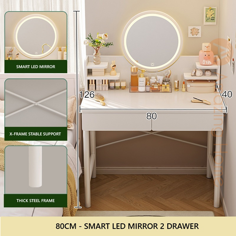 Ella 2 Drawer Dressing Table With Vanity Mirror Smart LED Lights