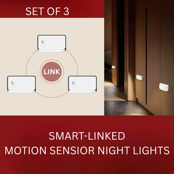 Rechargeable 4000mAh Motion Sensor LED Night Light – Set of 3 | Smart Linkage & Extra Long Battery Life