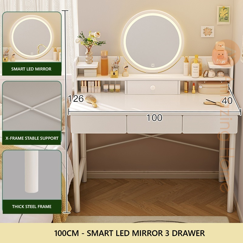 Ella 3 Drawer Dressing Table With Vanity Mirror Smart LED Lights