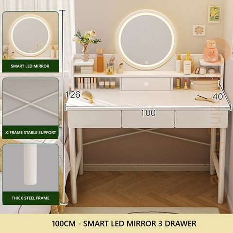Ella 3 Drawer Dressing Table With Vanity Mirror Smart LED Lights