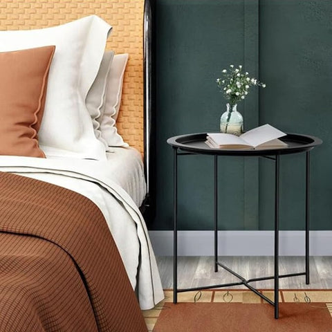Amazing Home Metal Tray Table Round Coffee Table Side Table Foldable Stand