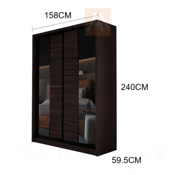 Thoren Wardrobe With Sliding Door Mirror Glass (158cm x 59.5cm x 240cm)