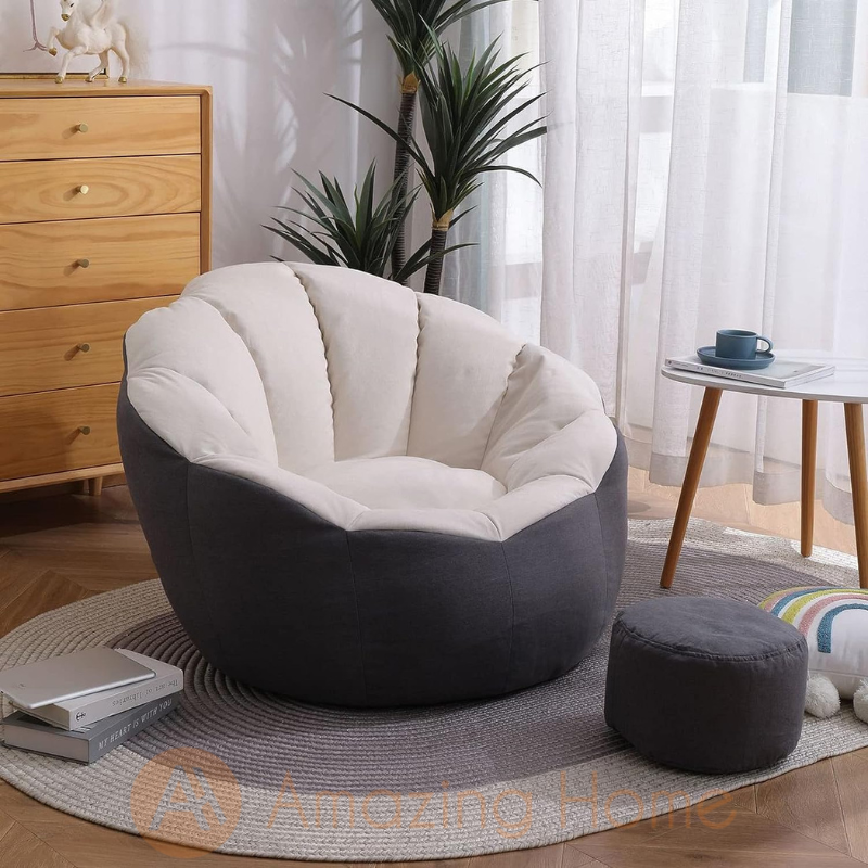 Pepo Bean Bag With Footstool Lazy Sofa Beige/Grey