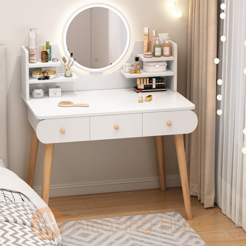 Dora 3 Drawer White Dressing Table With LED Mirror