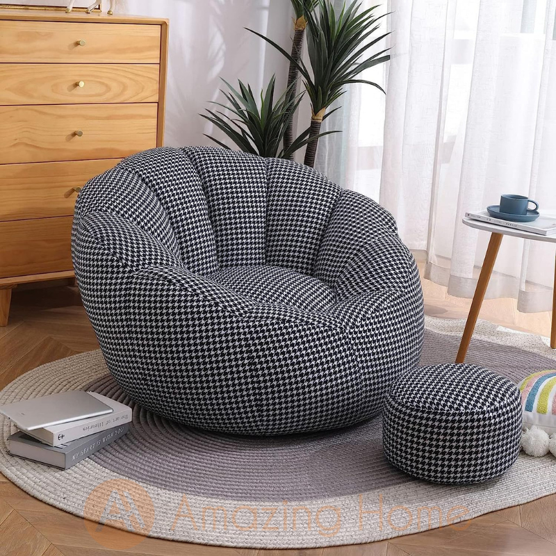 Pepo Bean Bag With Footstool Lazy Sofa Houndstooth