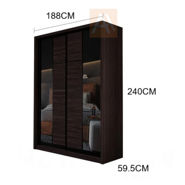 Thoren Wardrobe With Sliding Door Mirror Glass (188cm x 59.5cm x 240cm)