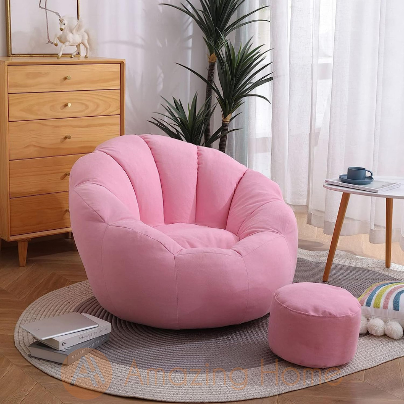 Pepo Bean Bag With Footstool Lazy Sofa Pink