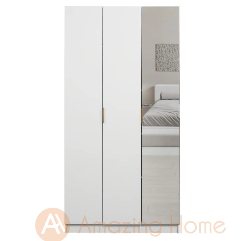 Sigvard 3 Door Wardrobe Storage Cabinet With Mirror Glass