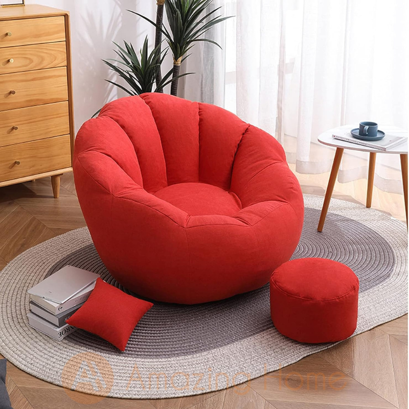 Pepo Bean Bag With Footstool Lazy Sofa Red