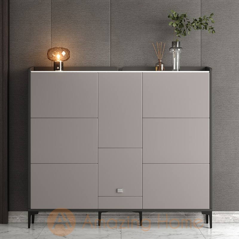 Gyde Sintered Stone Tumbled Shoe Cabinet With Folding Bench