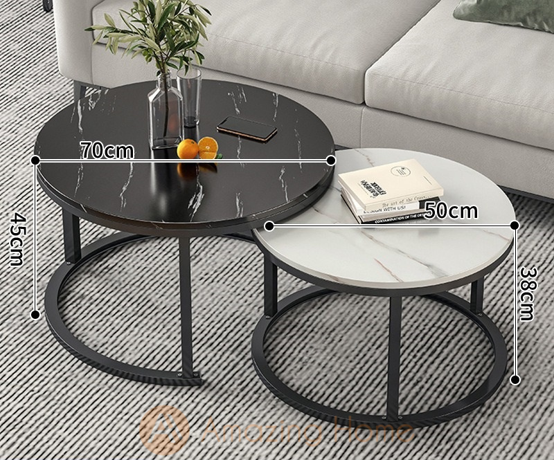 Walker 2 In 1 Black Metal Frame Nesting Coffee Table Set Black & White