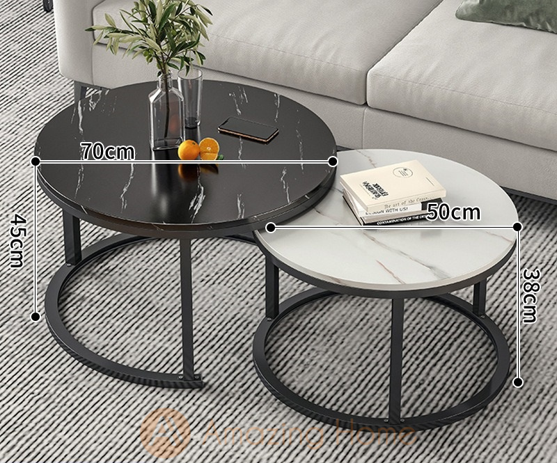 Walker 2 In 1 Black Metal Frame Nesting Coffee Table Set Black & White (70 x 45 cm + 50 x 38 cm)