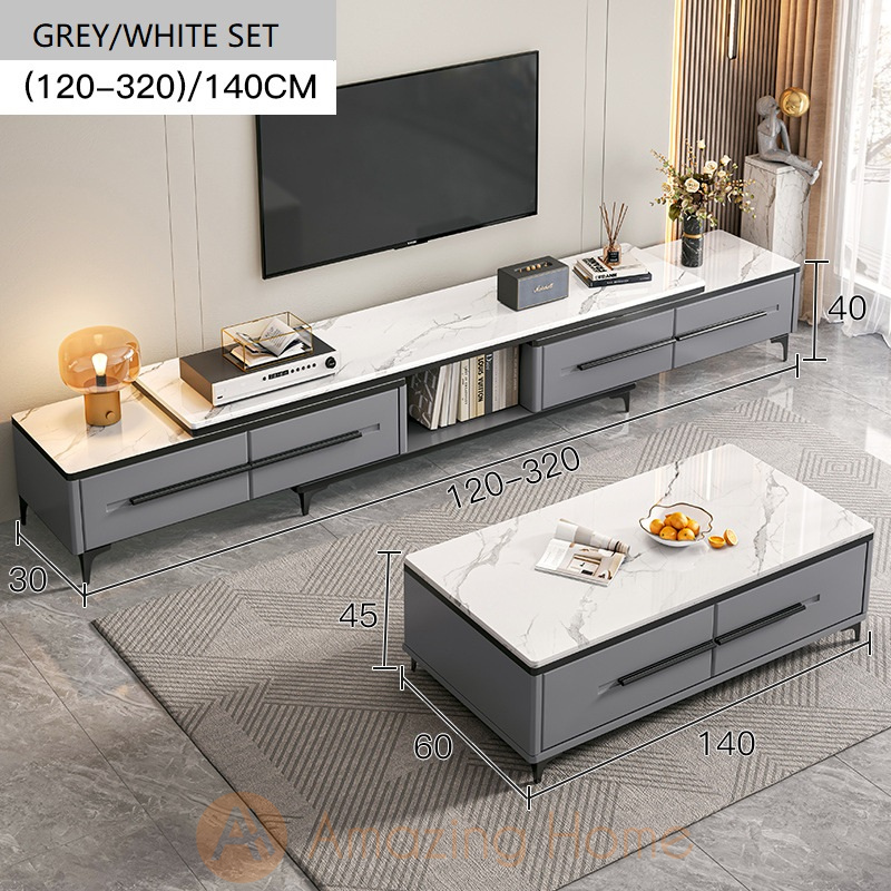 Bergen Adjustable Length 120-320cm TV Cabinet With Coffee Table Set Grey/White