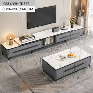 Bergen Adjustable Length 120-320cm TV Cabinet With Coffee Table Set Grey/White