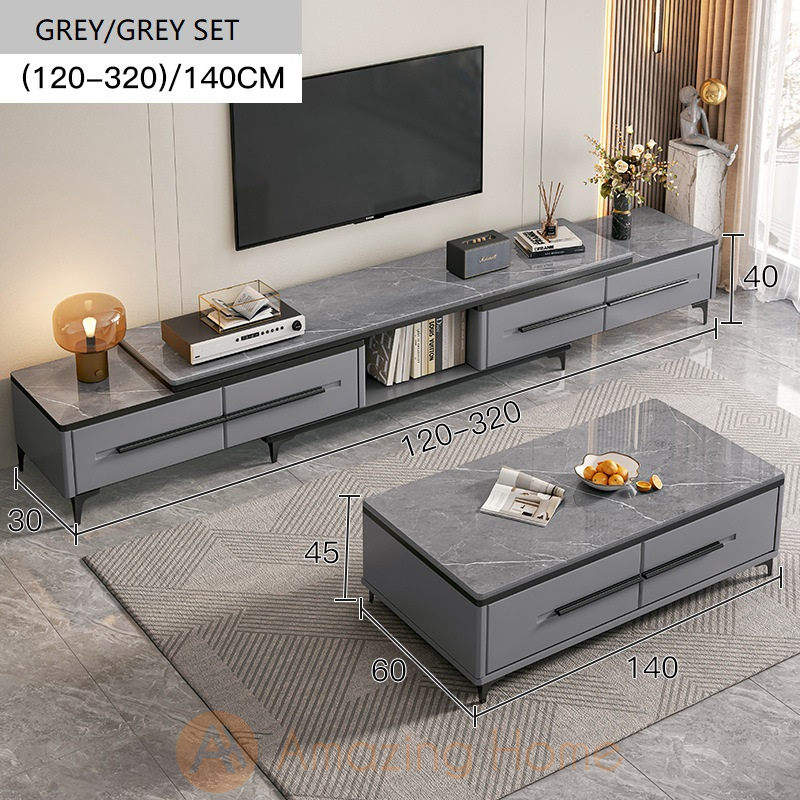 Bergen Adjustable Length 120-320cm TV Cabinet With Coffee Table Set Grey