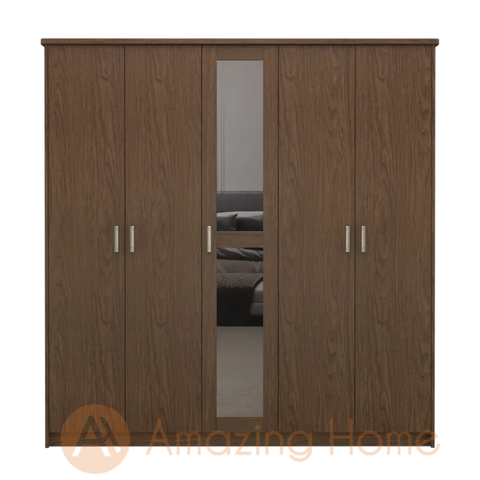 Thurston 5 Door Wardrobe With Mirror Glass Storage Cabinet