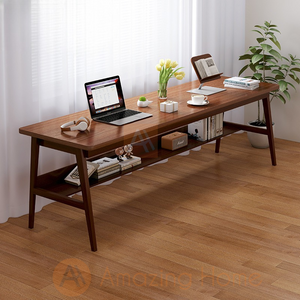 Aquino Oak 200cm Extra Long Wide Wooden Office Desk Study Table With Shelf