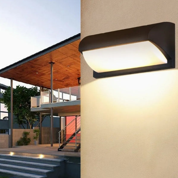 Modern black curved LED wall light IP65 waterproof warm white 2800-3200K