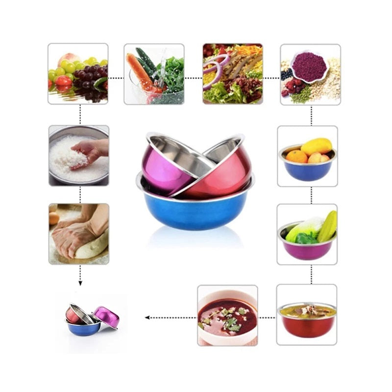 Amazing Home Set of 3 Stainless Steel Kitchen Mixing Bowl