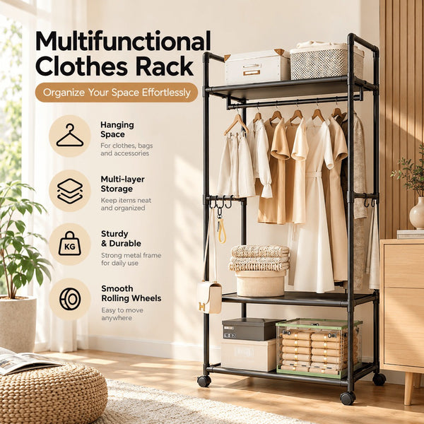 Multi-Functional Clothes Rack With Wheels - Clothes Storage Organizer