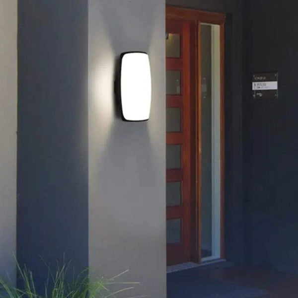Modern black rounded rectangle LED wall light IP65 waterproof warm white 2800-3200K
