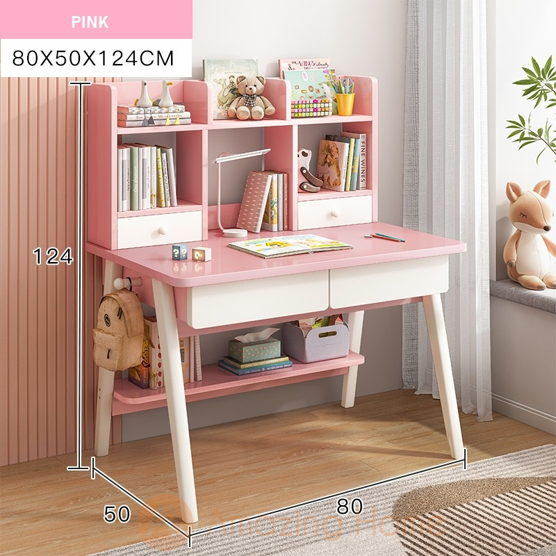 Lennon Pink Children Study Table With Drawer Shelf Small