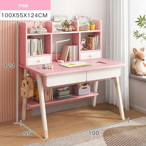 Lennon Pink Children Study Table With Drawer Shelf Medium