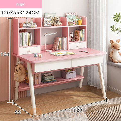 Lennon Pink Children Study Table With Drawer Shelf Large