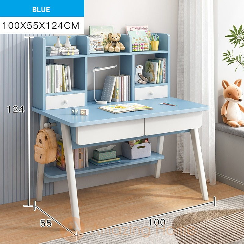 Lennon Blue Children Study Table With Drawer Shelf Medium