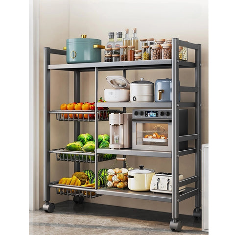 Amazing Home Kitchen Rack Shelf Cart With Storage Basket